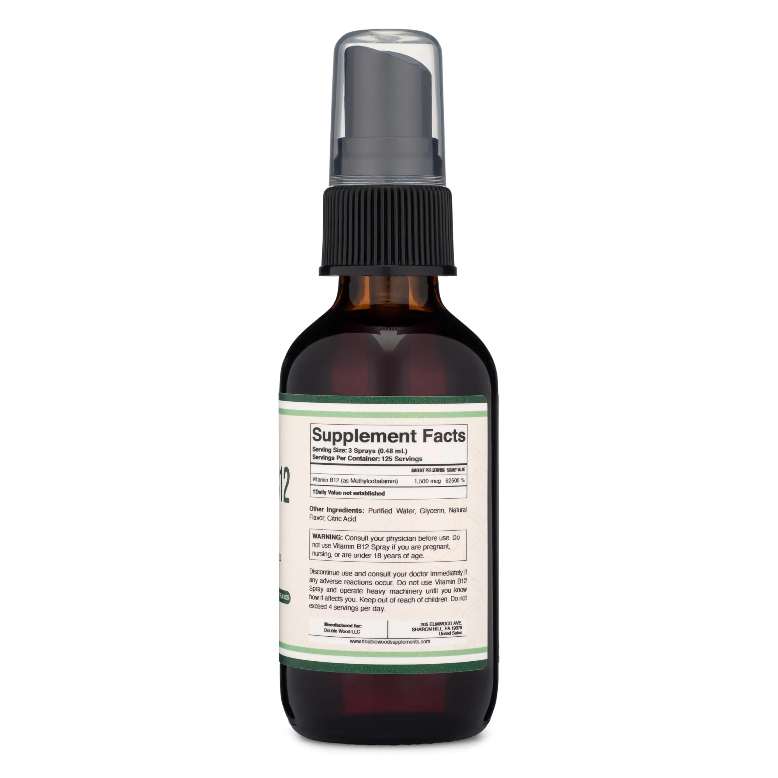 Vitamin B12 Sublingual Spray (2 Spray Dose of Vitamin 12 1000mcg, 3 Spray Serving Size Double Wood Supplements Au supplements