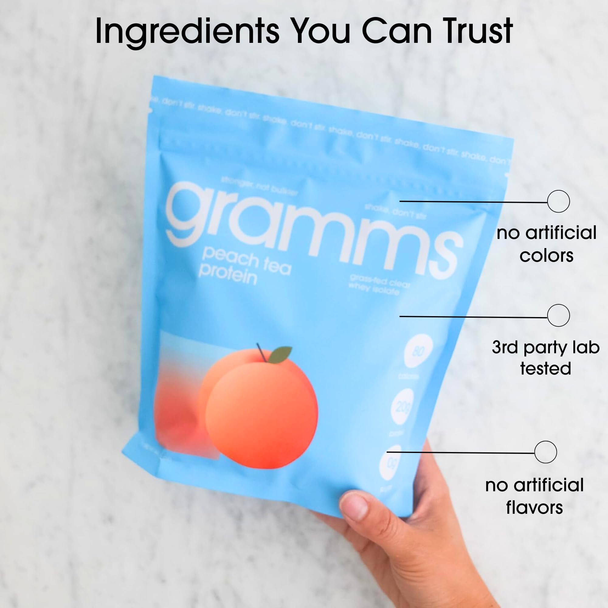 GRAMMS Clear Protein Powder Packets 20G Protein for Women & Men | Lactose Free, Grass-Fed Whey Isolate, Gluten Free, Zero Sugar, Gut Friendly, Non-Bloating