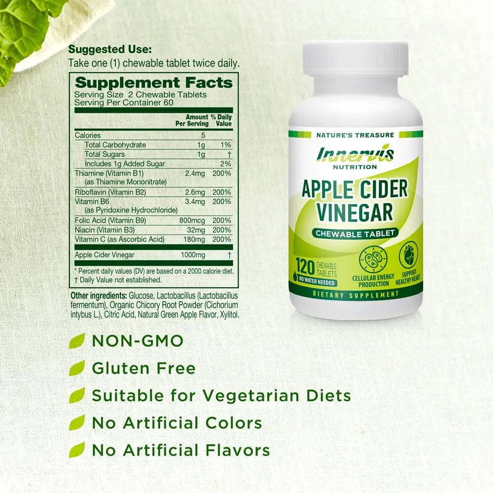 INNERVISNUTRITION Apple Cider Vinegar 120 Chewable Tablets Healthy Heart Immune INNERVISNUTRITION Au supplements