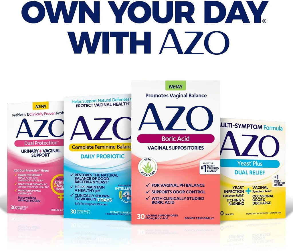 AZO Boric Acid Vaginal Suppositories, 30 Count + AZO Dual Protection, 30 Count, Urinary + Vaginal Support* AZO Au supplements