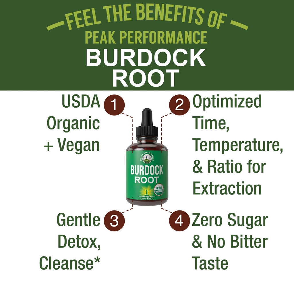 Peak Performance USDA Organic Burdock Root Liquid Drops Supplement. Vegan Extract Tincture for Women and Men. Organic Burdock Root Oil Herb. Zero Sugar, Gluten Free Supplements Peak Performance Au supplements