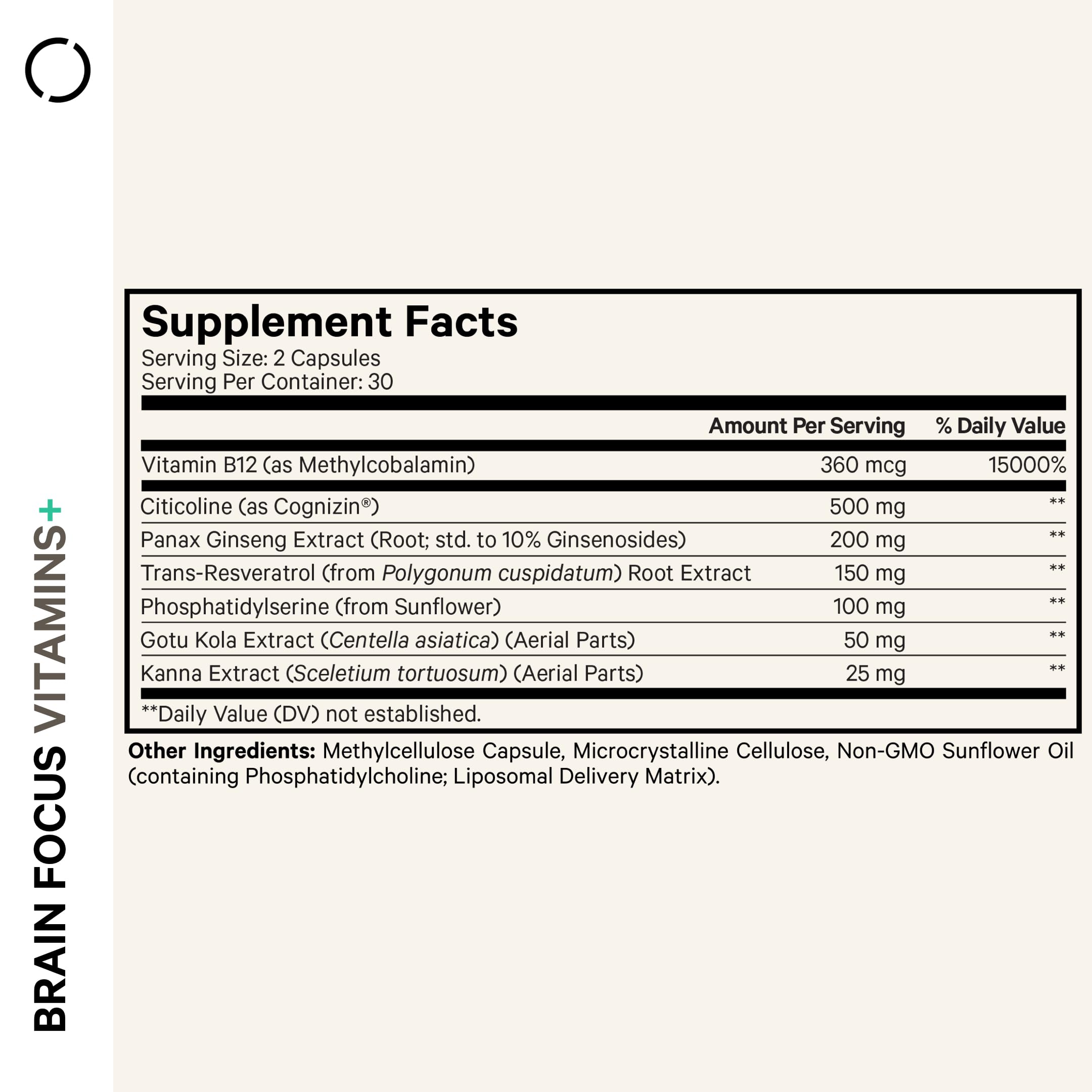 Codeage Brain Focus Vitamins+ Nootropic Supplement with Citicoline as Cognizin, Panax Ginseng, Resveratrol, Gotu Kola, Vitamin B12 Methylcobalamin - Liposomal Delivery - Non-GMO - 60 Capsules Codeage Au supplements