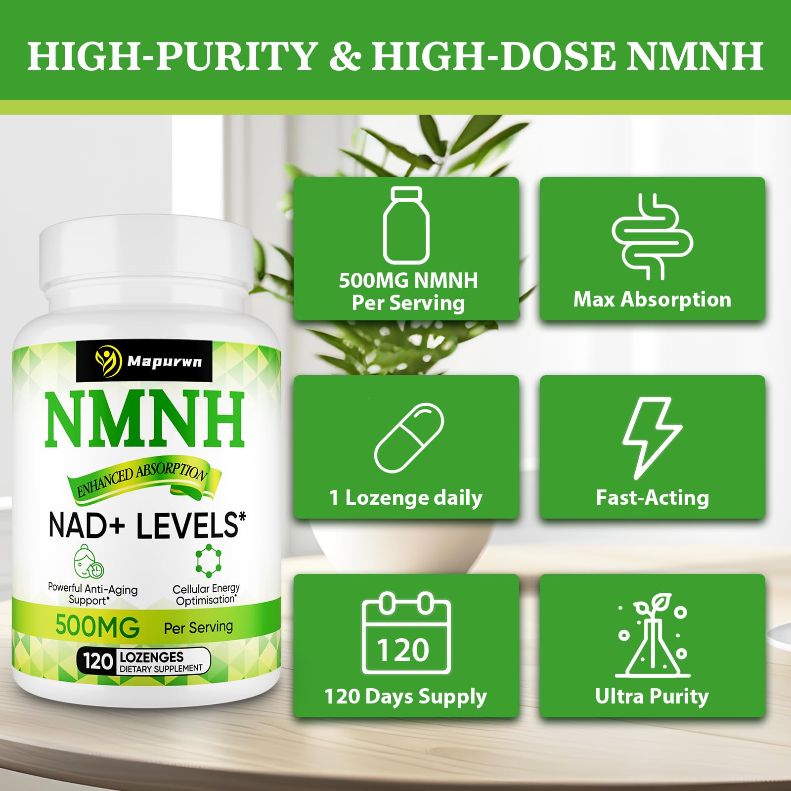 Mapurwn NMNH (Dihydronicotinamide Mononucleotide), NMN Supplement, 500mg per Serving NAD Supplement to Boost NAD+ Levels As We Age for Women & Men, Anti-Aging, Energy, Focus, 120 Count Mapurwn Au supplements