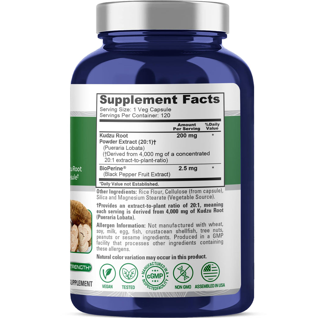 NusaPure Kudzu Root 20:1 Extract, 200 mg Equivalent to 4,000mg - 120 Veggie Capsules (Non-GMO, Vegan, Bioperine) NusaPure Au supplements