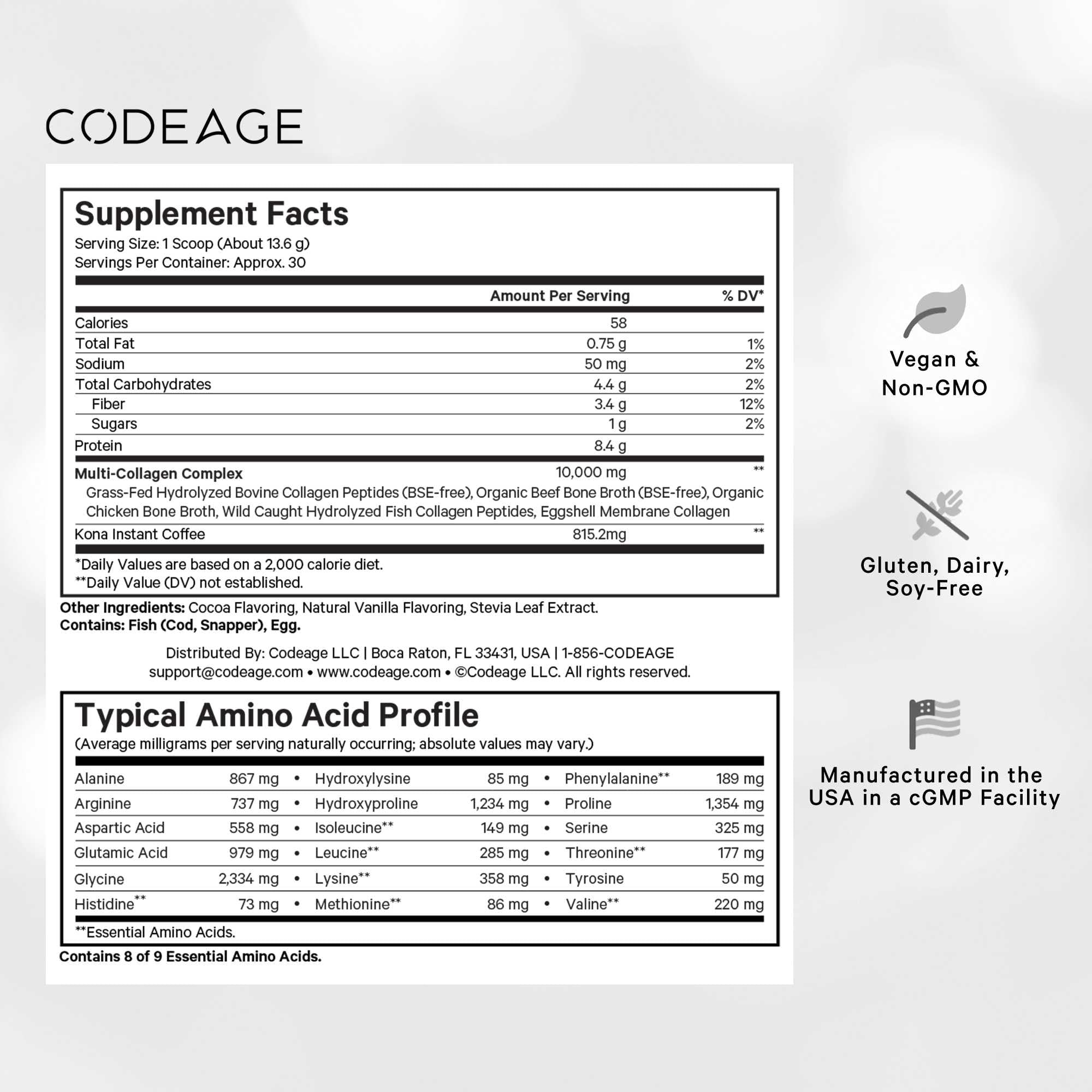 Codeage Multi Collagen Peptides Protein Powder - Chocolate Mocha Instant Coffee - Gourmet Knoa Coffee Drink & Shake - Collagen Type I, II, III, V & X - Grass-Fed, Hydrolyzed, Non-GMO - 14.39oz Codeage Au supplements
