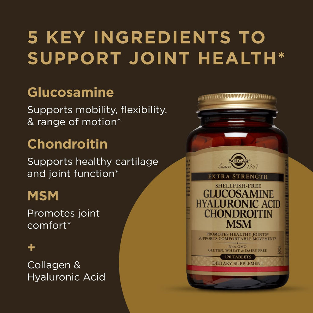 Solgar Glucosamine Hyaluronic Acid Chondroitin MSM, 120 Tablets - Supports Healthy Joints - Supports Range of Motion & Flexibility - Extra Strength, Shellfish Free