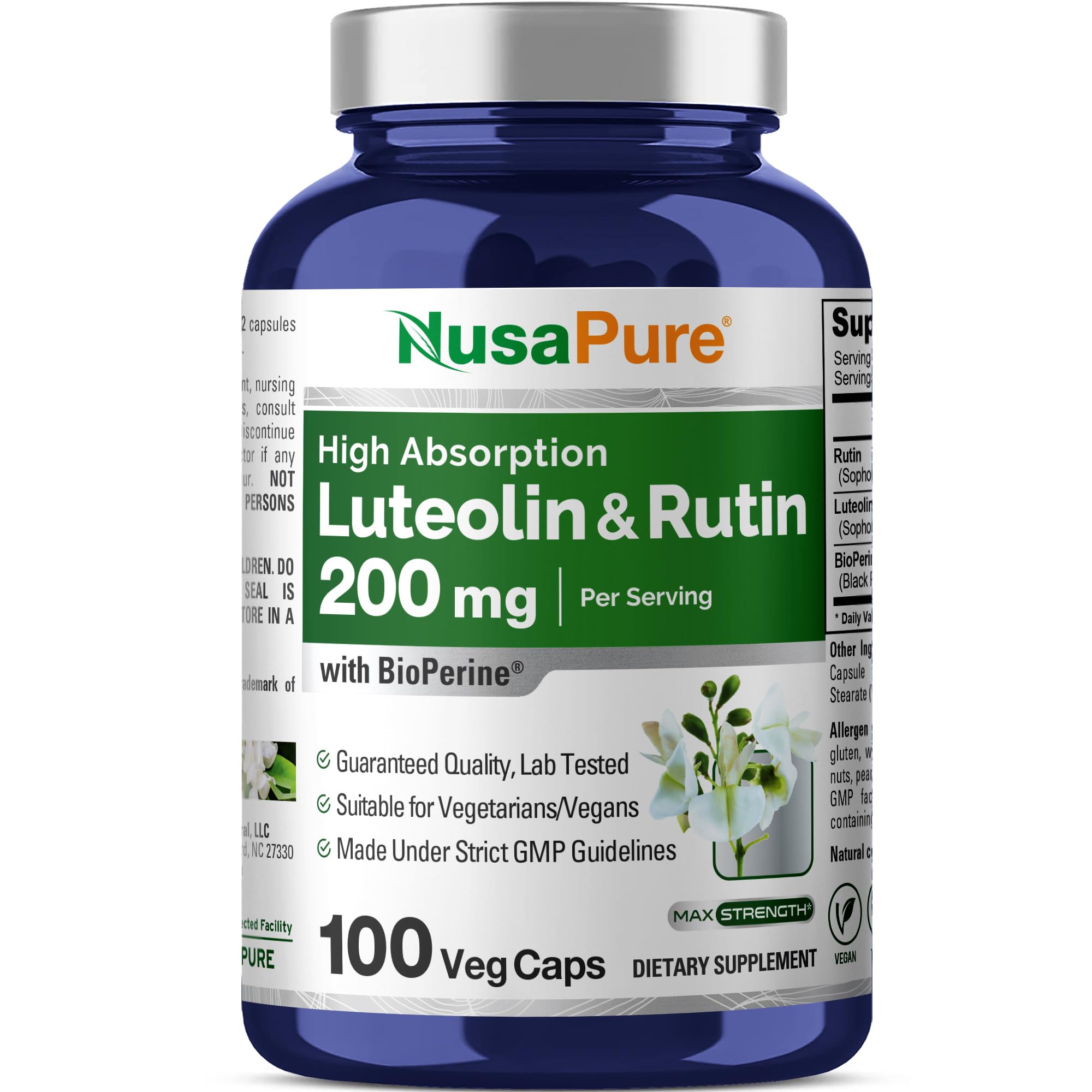 NusaPure Luteolin Complex with Rutin 200 mg | 100 Capsules | Vegetarian, Non-GMO & Vegan Flavonoid Formula NusaPure Au supplements