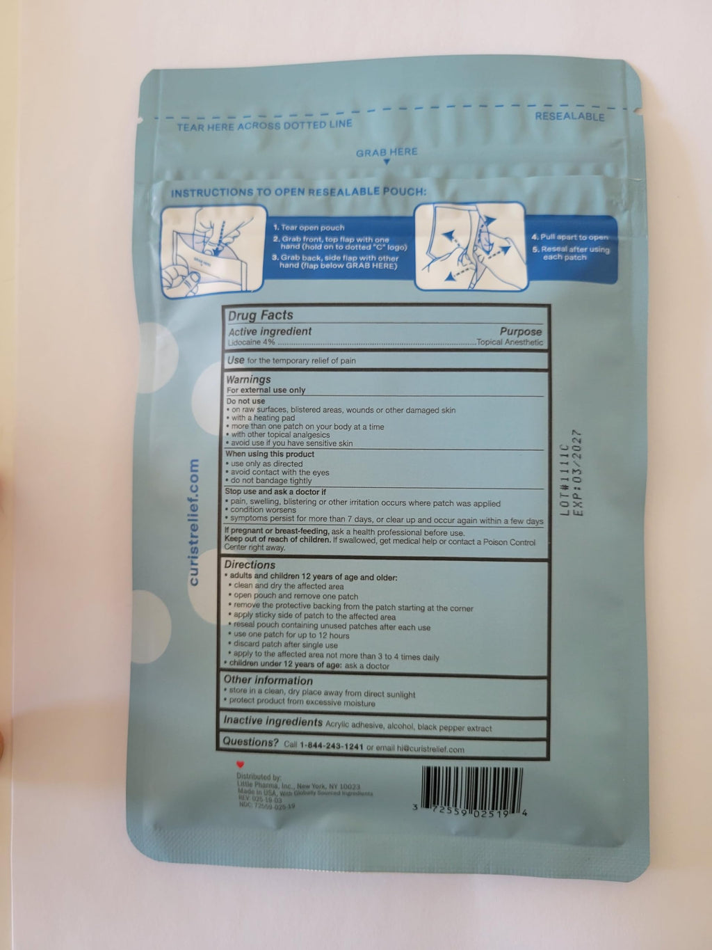 Curist Super Stick Lidocaine Patches Topical Pain Relief - Long Lasting Adhesive for Back Relief, Neck Relief, Sore Muscle Relief (20 Patches -1 Pack - 3x5 Lidocaine 4% Patches) Curist Au supplements