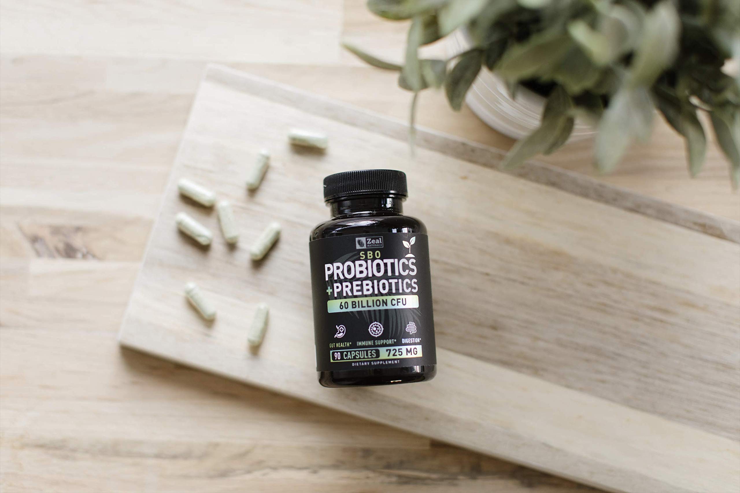 Probiotics and Prebiotics + SBO Probiotics (60 Billion CFU | 90 Capsules) Acidophilus Probiotic w. Saccharomyces Boulardii, Bifidobacterium + Spore Probiotic & Organic Sprouted Prebiotic Fiber Blend Zeal Naturals Au supplements