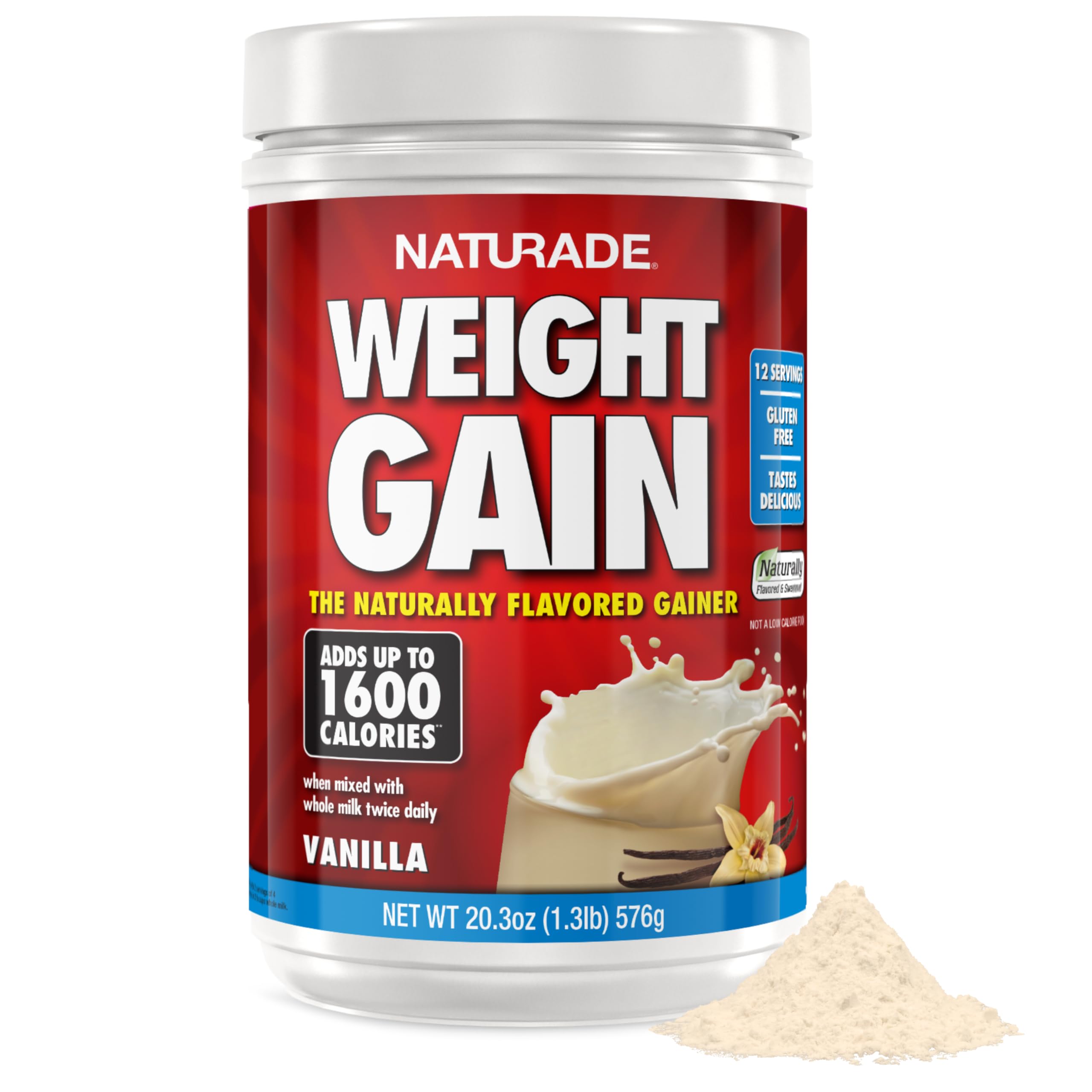 Naturade Weight Gain Nutrition Drink Mix for Healthy Weight Support, Balanced Calories with Protein, Vitamins & Minerals, Vanilla - 20.3 oz