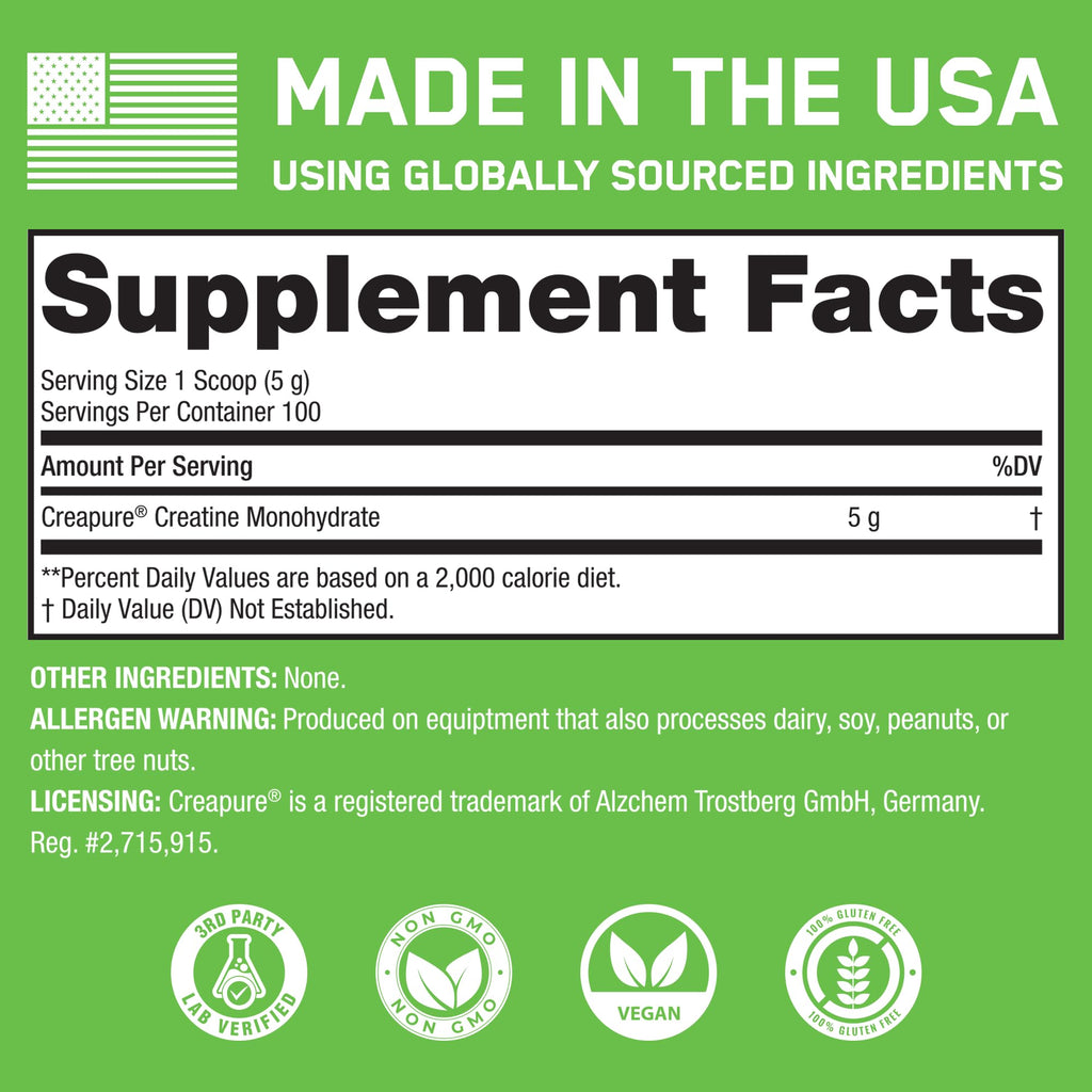 SteelFit Creapure Creatine Monohydrate Powder, Unflavored - German Micronized Creatine Powder for Men & Women - Gym Workout Nutritional Supplements for Muscle Gain