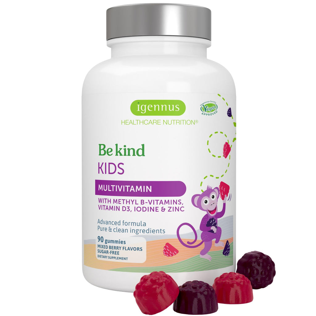 Igennus Methylated Kids Multivitamin Gummies, Clean Label & Third Party Tested, No Artificial Sweeteners or Flavors, Sugar Free, Age 4+, 90 Natural Berry Flavor