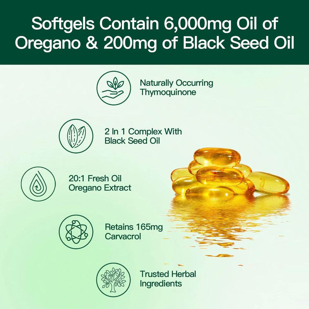 VivoNu Oil of Oregano with Black Seed Oil, Balanced Oil of Oregano Capsules, 300 Count Organic OreganoOil Softgels