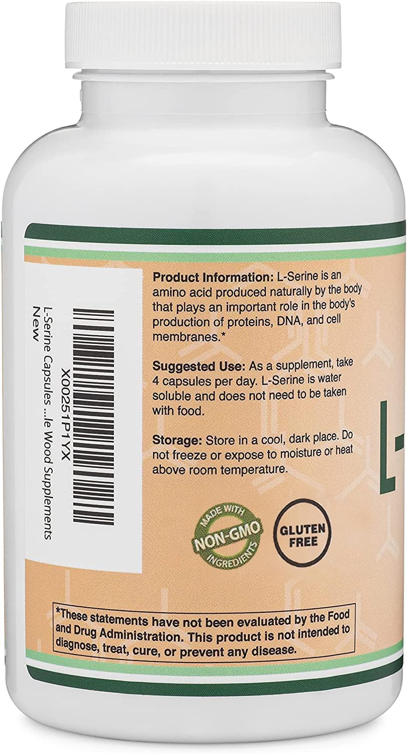 L-Serine Capsules (Third Party Tested) - 2,000mg Servings Used in Clinical Study, 180 Count, 500mg per Capsule (L Serine Amino Acid for Serotonin Production and Brain Support) by Double Wood Double Wood Supplements Au supplements
