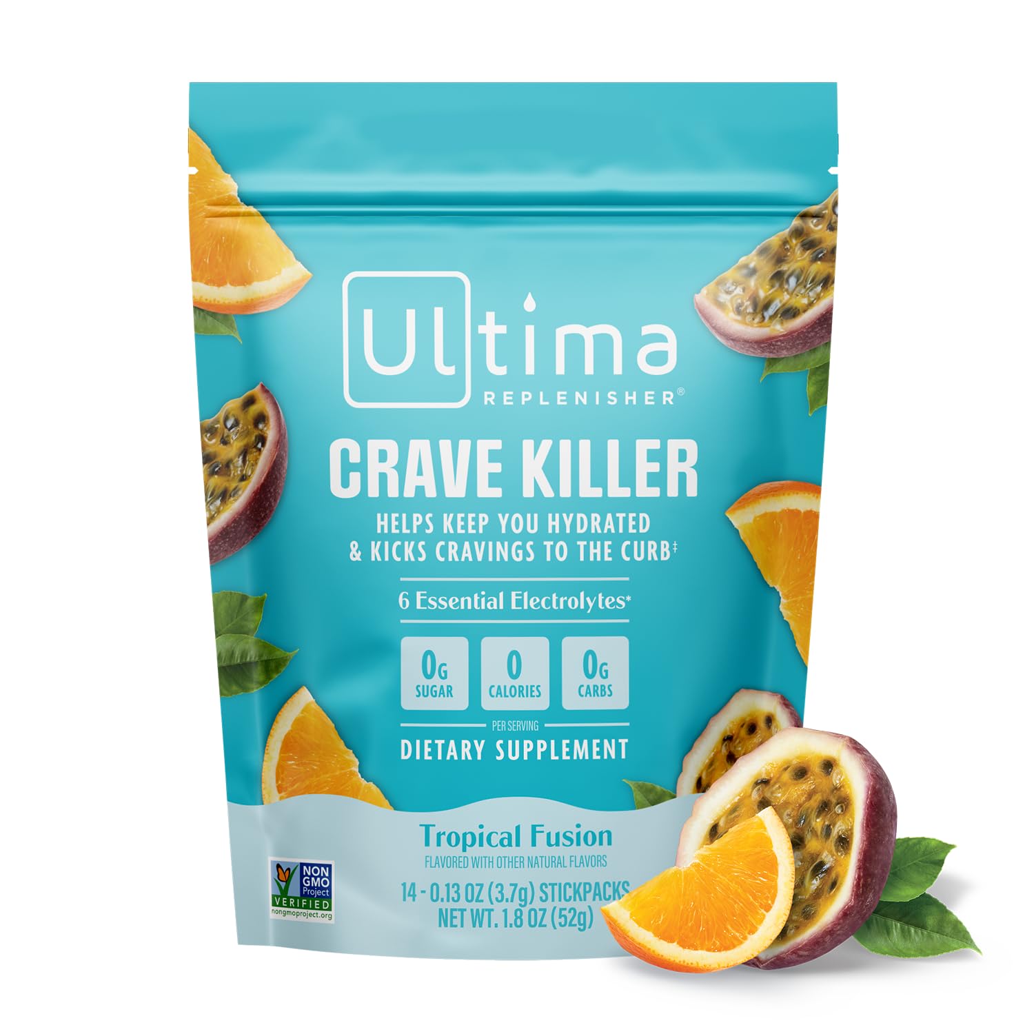 Ultima Replenisher Crave Killer Supplement and Electrolytes Powder – Tropical Fusion, 14 Stickpacks – Hydration Packets that Kick Cravings to The Curb