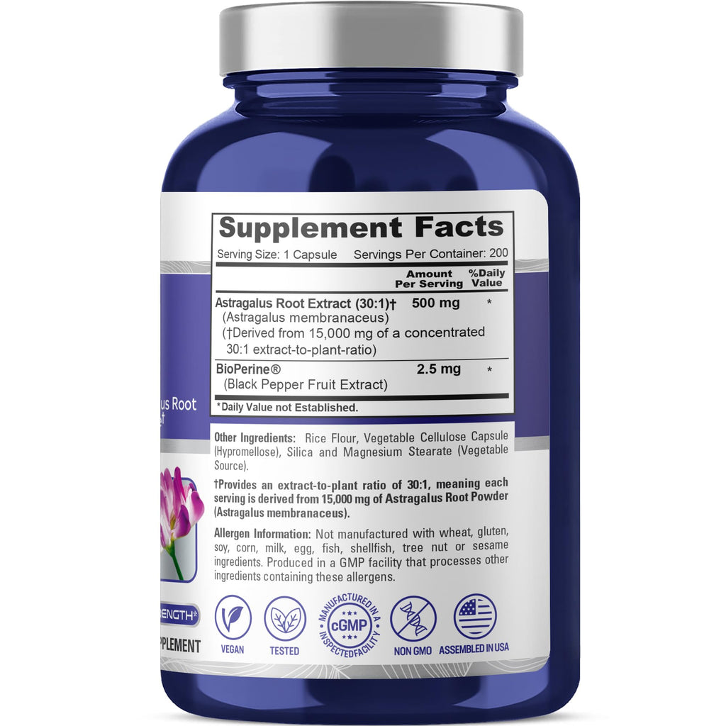 NusaPure Astragalus Root 30:1 Extract, 500 mg Equivalent to 15,000 mg 200 Veg Caps Suitable for Vegetarians and Vegans, Non-GMO NusaPure Au supplements