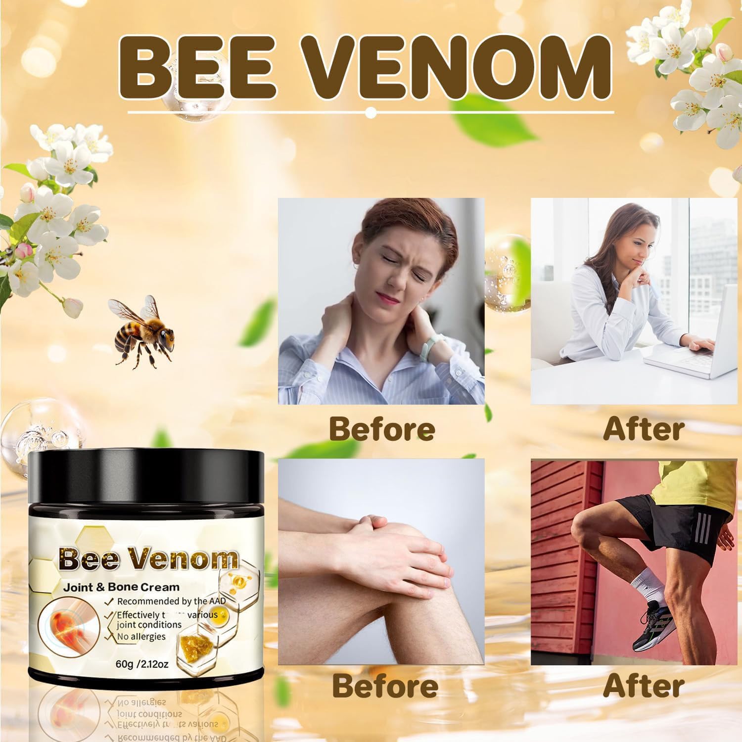 ArthroEase Bee Venom Arthritis Cream, Joint & Muscle Soothing Bee Venom Cream, Professional Bee Venom Joint Cream, Bee Venom Joint Gel - Specially for for Back, Neck, Hands, Knee (2 Bottle) Lmoy Au supplements