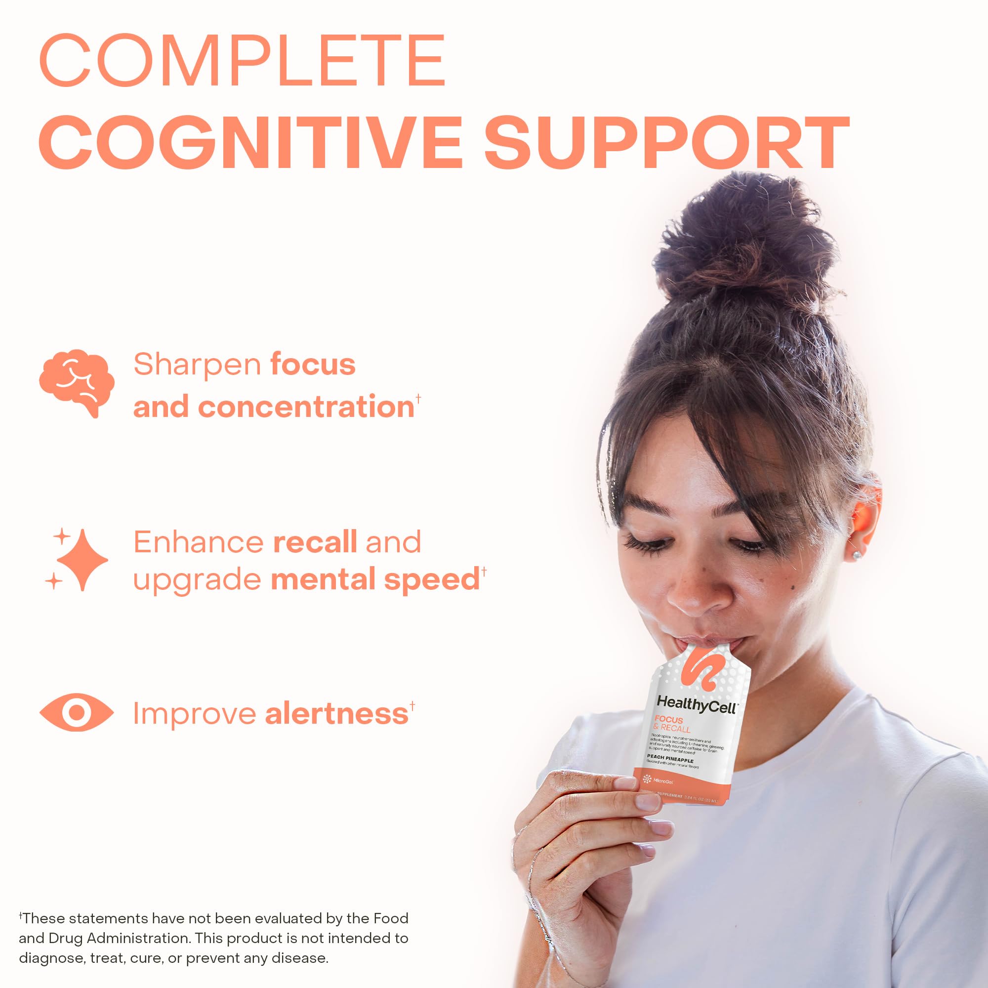 Healthycell Focus & Recall, Daily Liquid Brain Supplement for Focus & Memory - Nootropics Supplement for Concentration & Alertness with L-Theanine, Omega-3 & Taurine - 14 Gel Packs Healthycell Au supplements