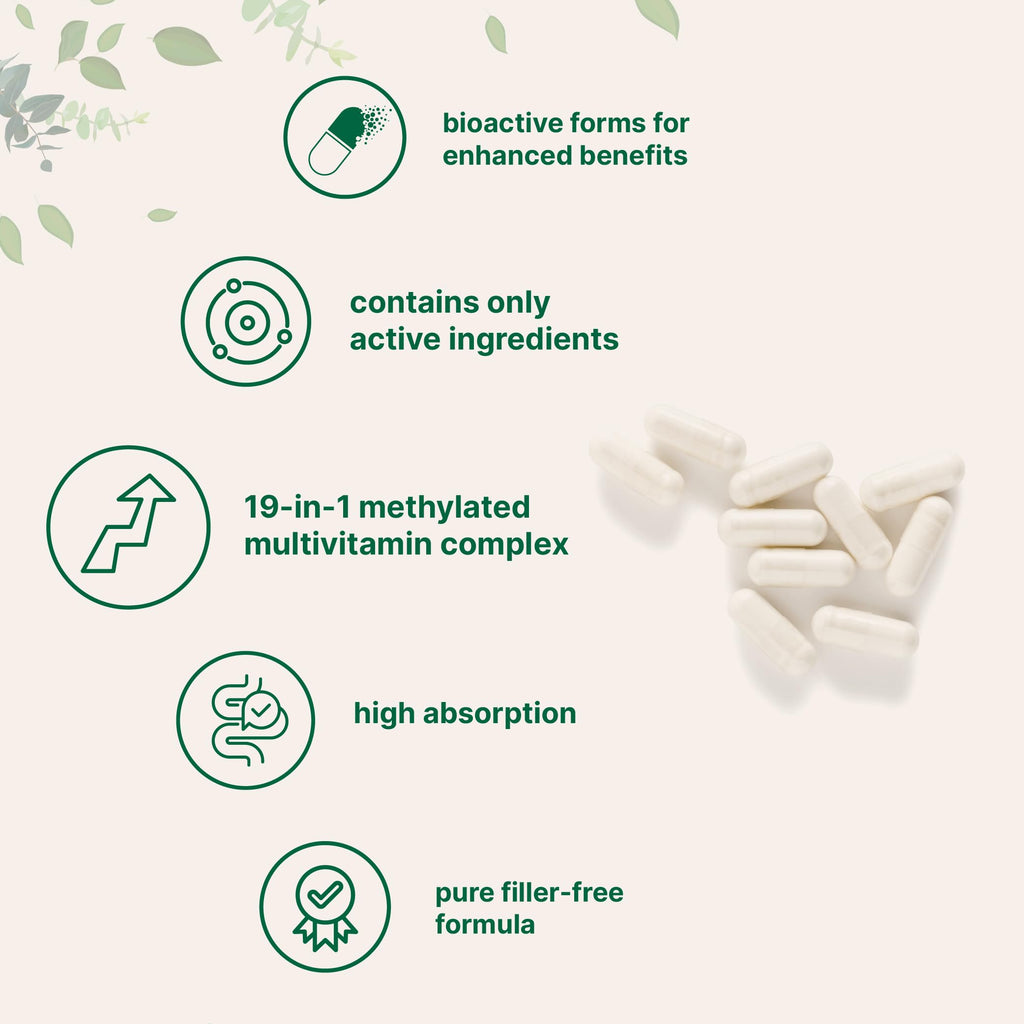 Micro Ingredients Pure Methylated Multivitamin, 240 Capsules | 19-in-1 Formula with Vitamins C, D, B12, Folate, Magnesium