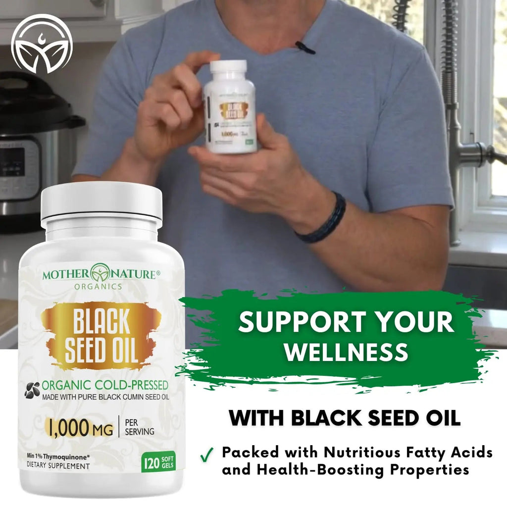 Black Seed Oil Capsules - 120 Count (Organic, Non-GMO Liquid) Premium Cold Pressed Mother Nature Organics Superfoods For Organic Living Au supplements