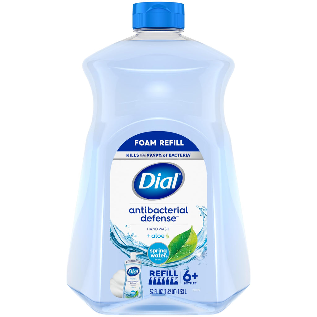 Dial Antibacterial Defense Foaming Hand Soap + Aloe, Spring Water Scent, 52 Fl Oz Hand Soap Refill