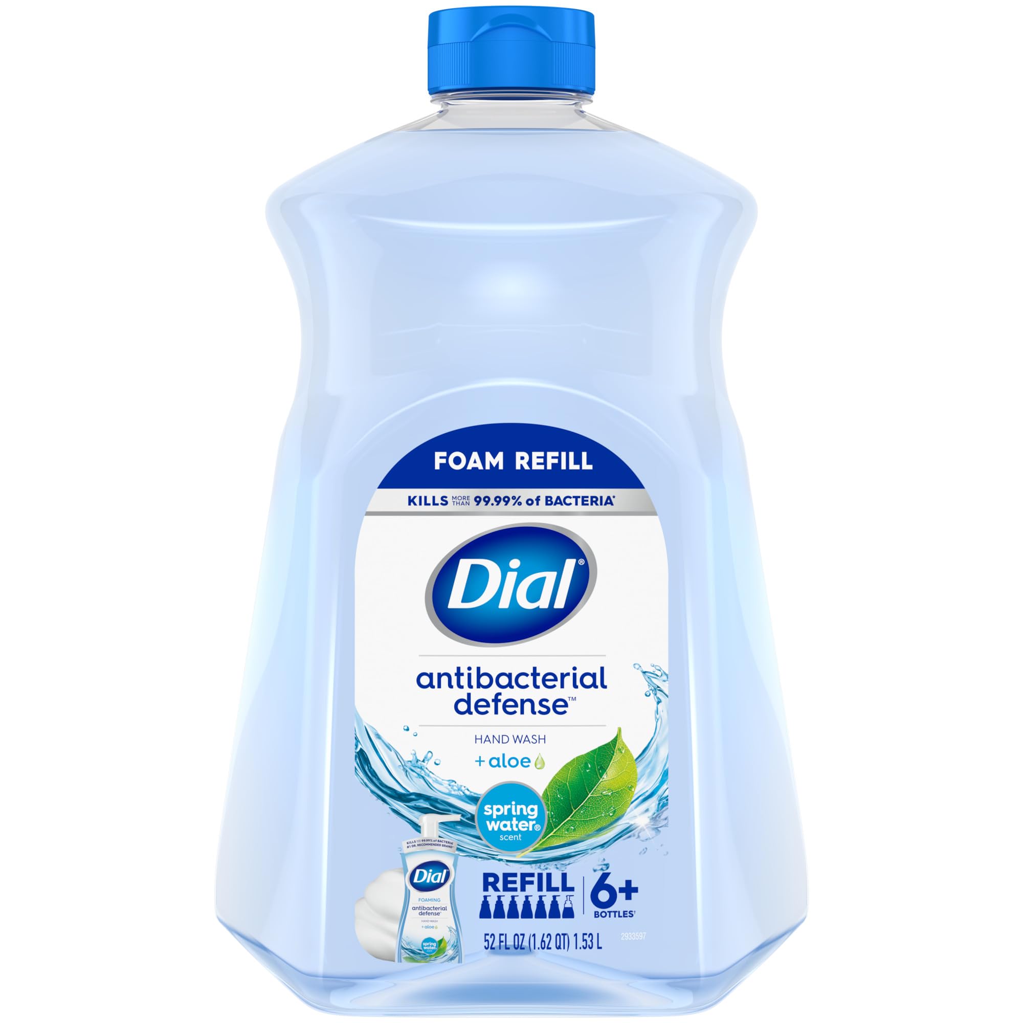 Dial Antibacterial Defense Foaming Hand Soap + Aloe, Spring Water Scent, 52 Fl Oz Hand Soap Refill
