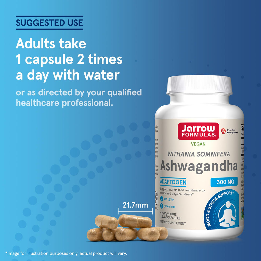 Jarrow Formulas Ashwagandha Capsules, 300 mg Supplement Supports Normalized Resistance to Mental and Physical Stress, 120 Veggie Capsules, 60 Day Supply Jarrow Formulas Au supplements