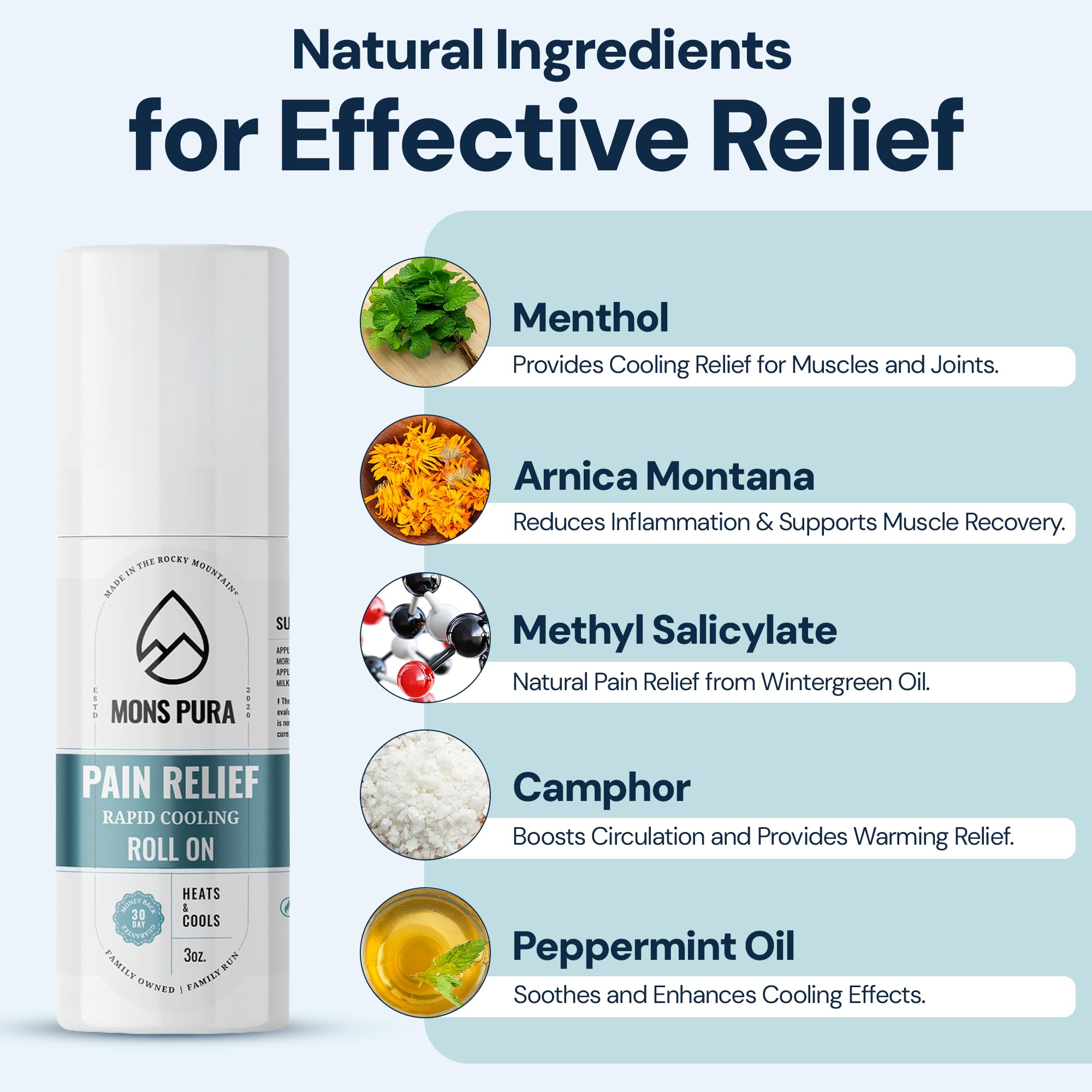 Mons Pura Roll On Pain Relief with Menthol, Arnica, Rosemary & Essential Oils - Extra Strength Arnica Roll On Fast Cooling Muscle & Joint Relief for Arthritis, Back Pain & Sciatica (3oz) Mons Pura Au supplements