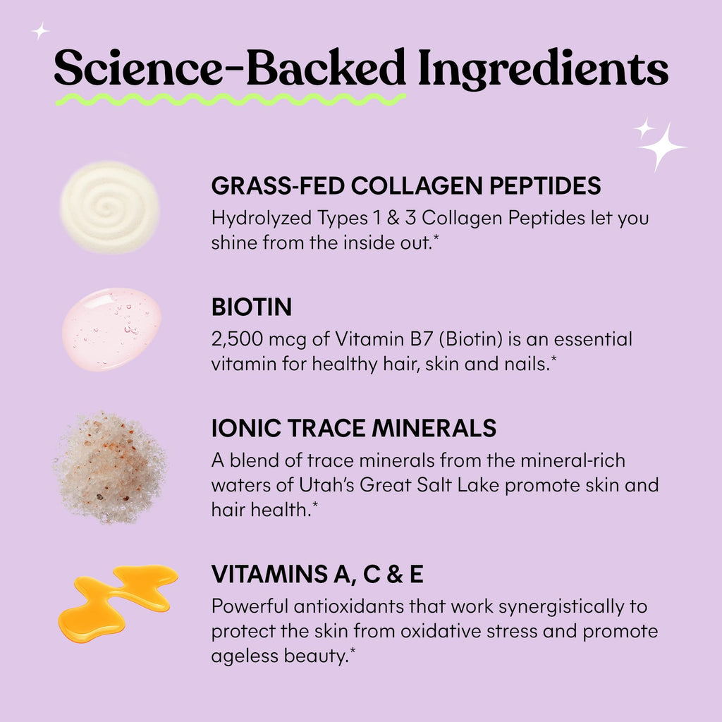 Lemme Glow Collagen Gummies for Thick Hair, Strong Nails & Healthy Skin with Multi-Collagen Peptides, Biotin, Trace Minerals, Zinc, Vitamins A, C & E