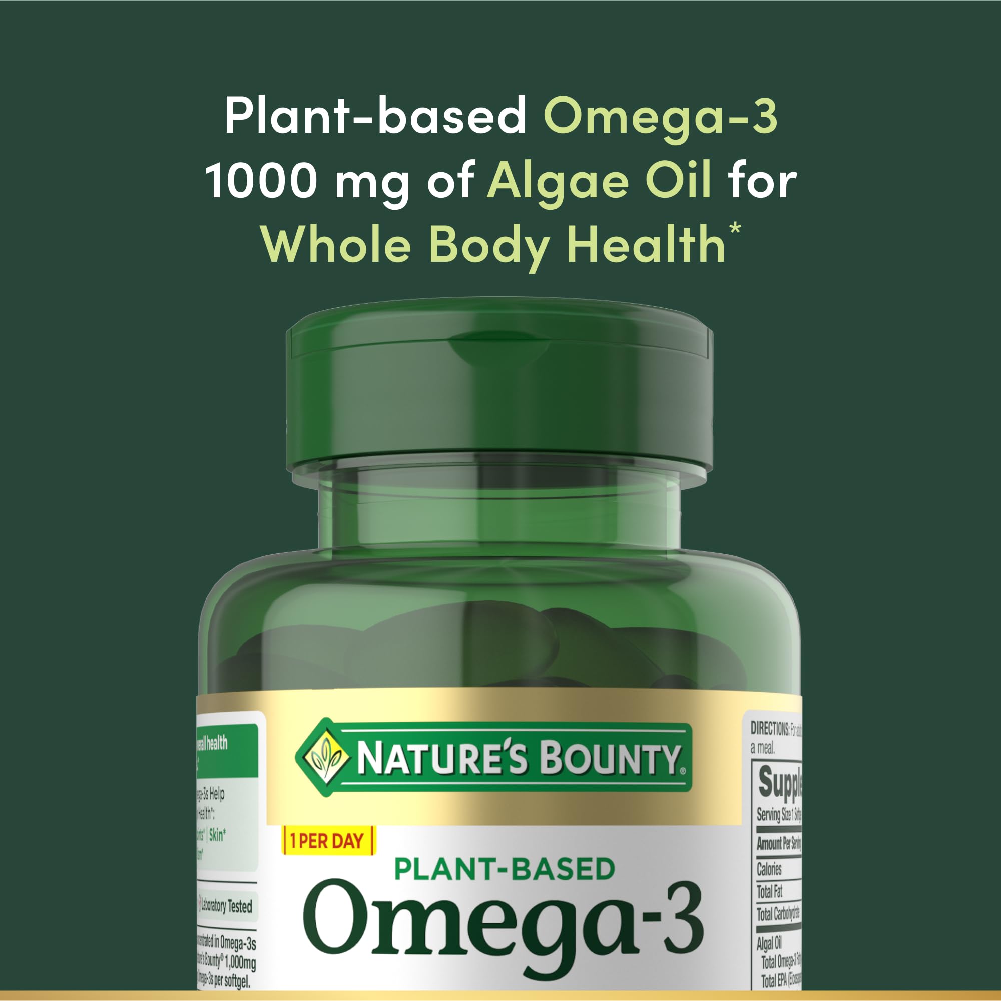 Nature's Bounty Omega 3, Plant-Based Omega 3 Fatty Acid Supplement, 520mg, Supports Whole Body Health Including Heart, Skin, Joint