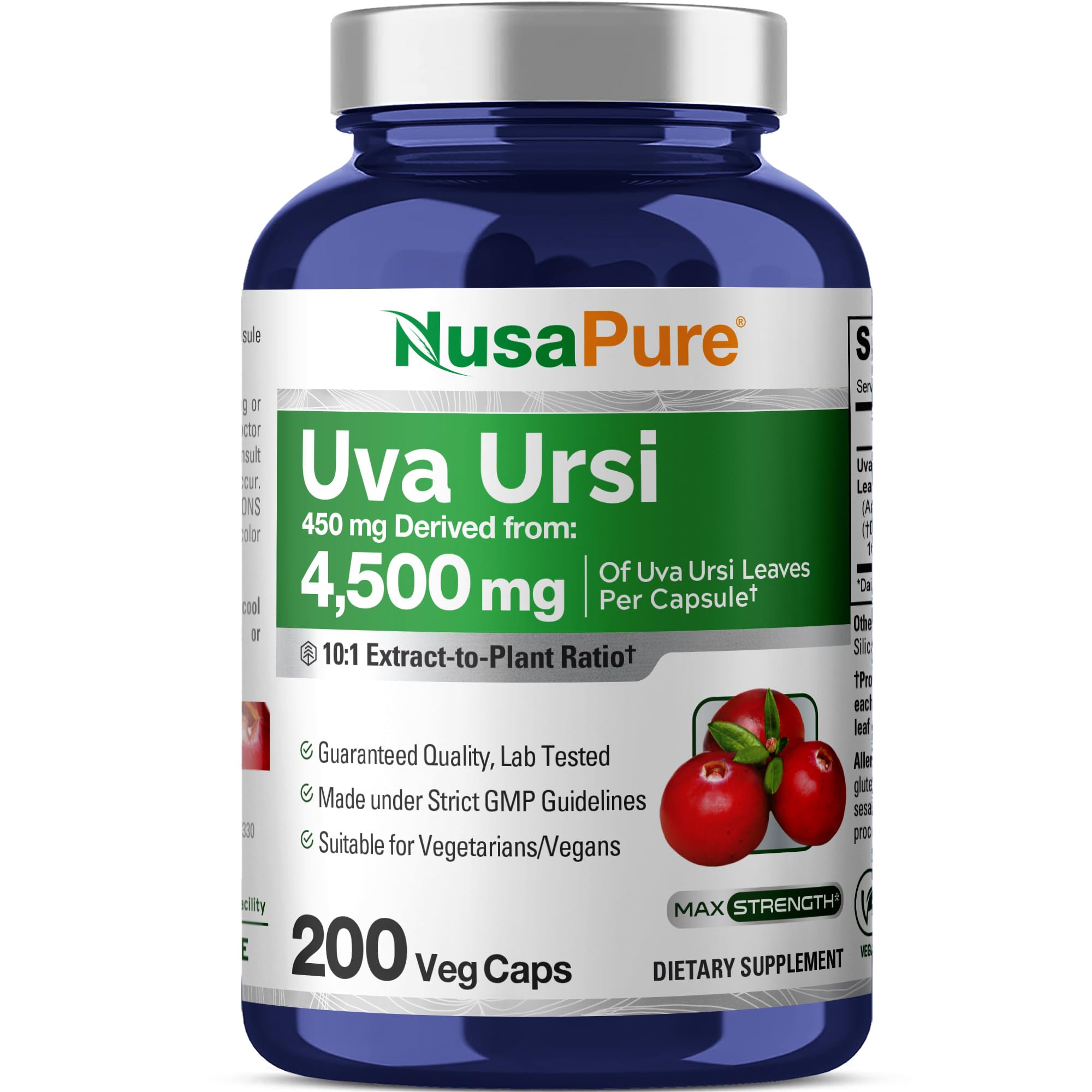 NusaPure Uva Ursi 10:1 Extract, 450 mg Equivalent to 4,500mg 200 Vegetarian caps (Non-GMO, Vegan) Bearberry NusaPure Au supplements