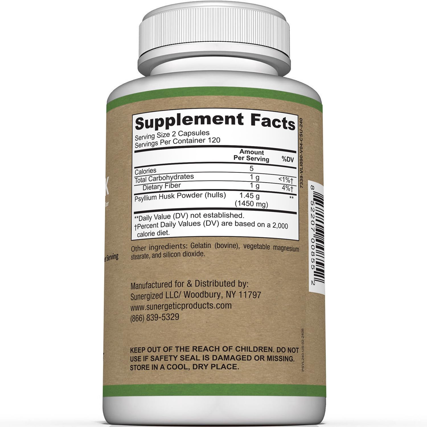 Premium Psyllium Husk Fiber Supplement 1450mg, 240 Capsules