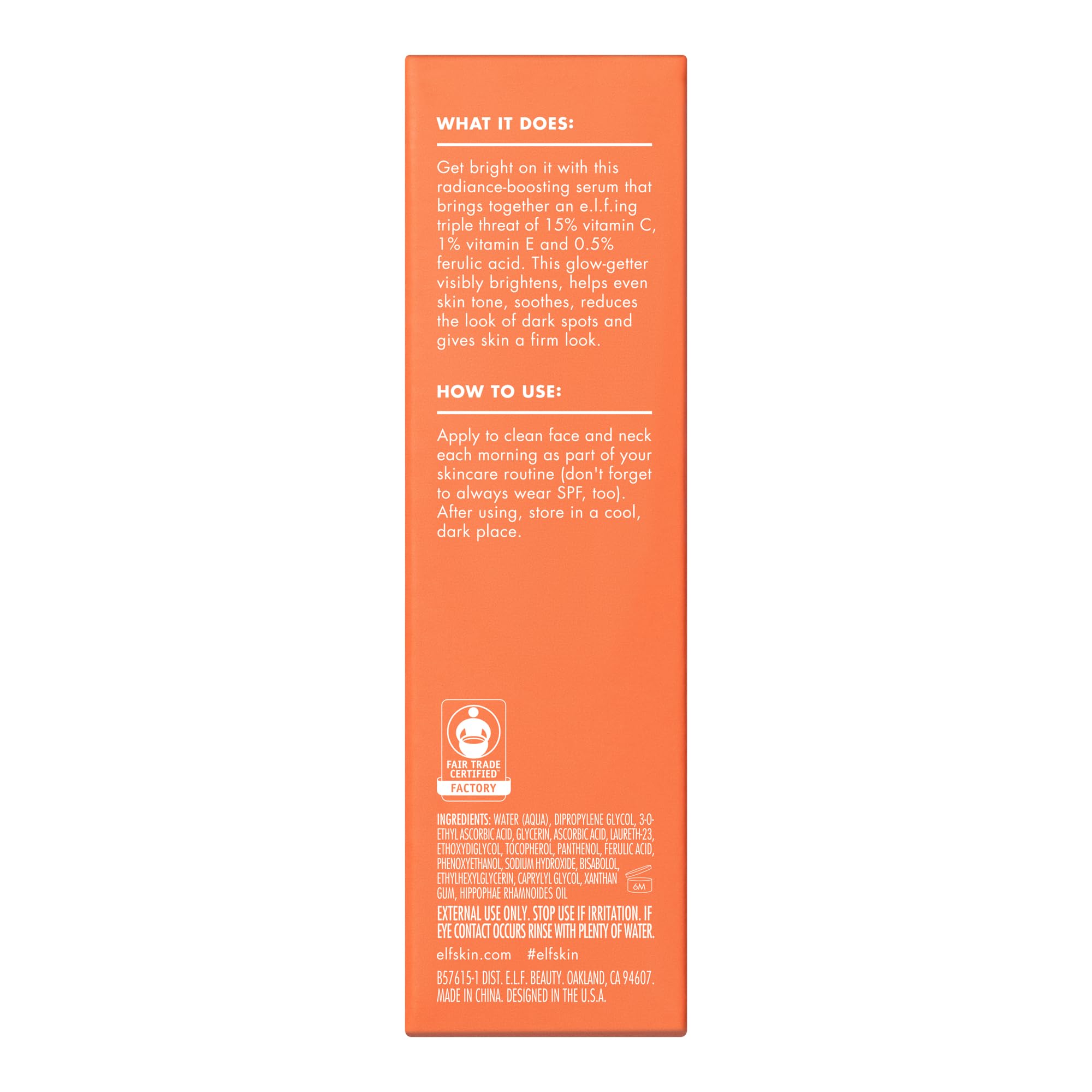 e.l.f. SKIN Bright Icon Vitamin C + E + Ferulic Serum, Brightening & Soothing Face Serum, Helps Even Skin Tone
