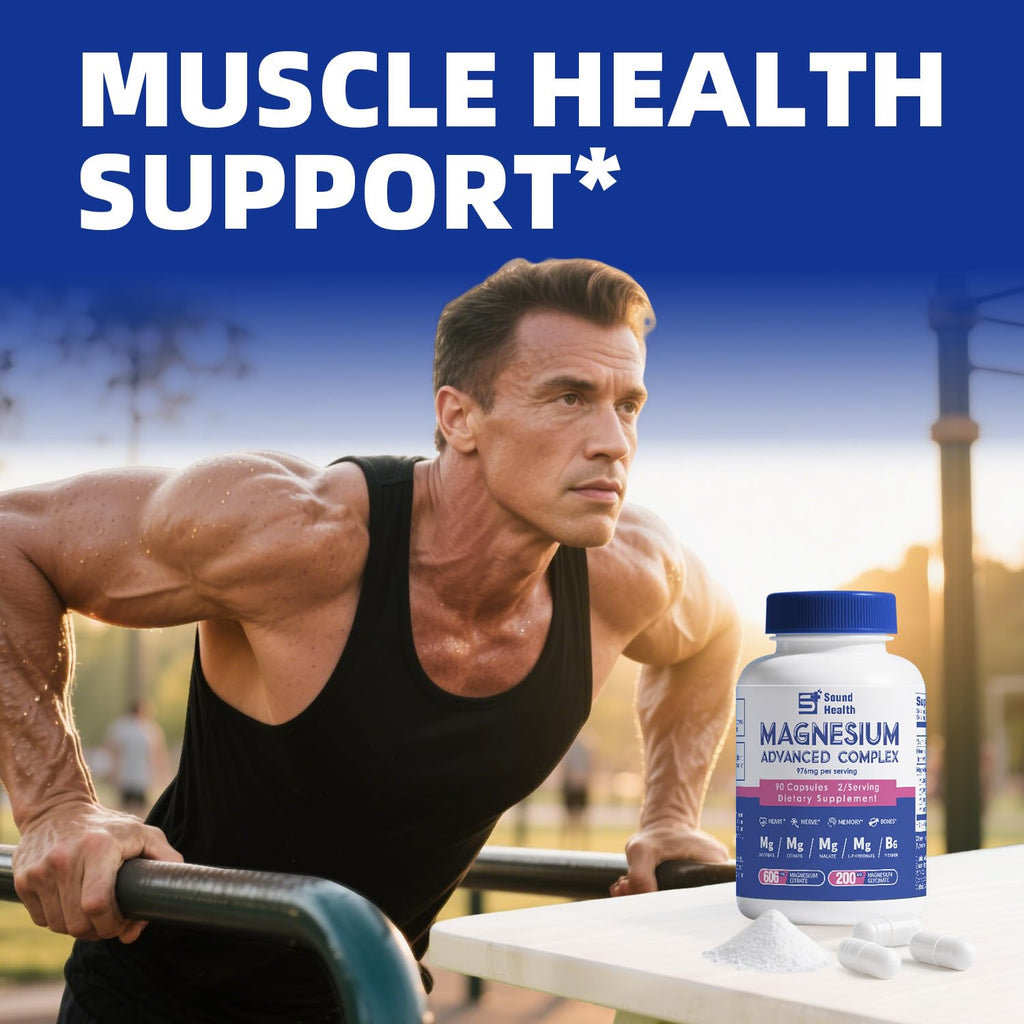 5 in 1 Magnesium Complex Capsule 976mg wtih Magnesium Glycinate, Citrate, Malate, L-Threonate & Vitamin B6, High Absorption Magnesium Complex for Women & Men, Third-Party Tested, Vegan, Non-GMO Sound Health Plus Au supplements