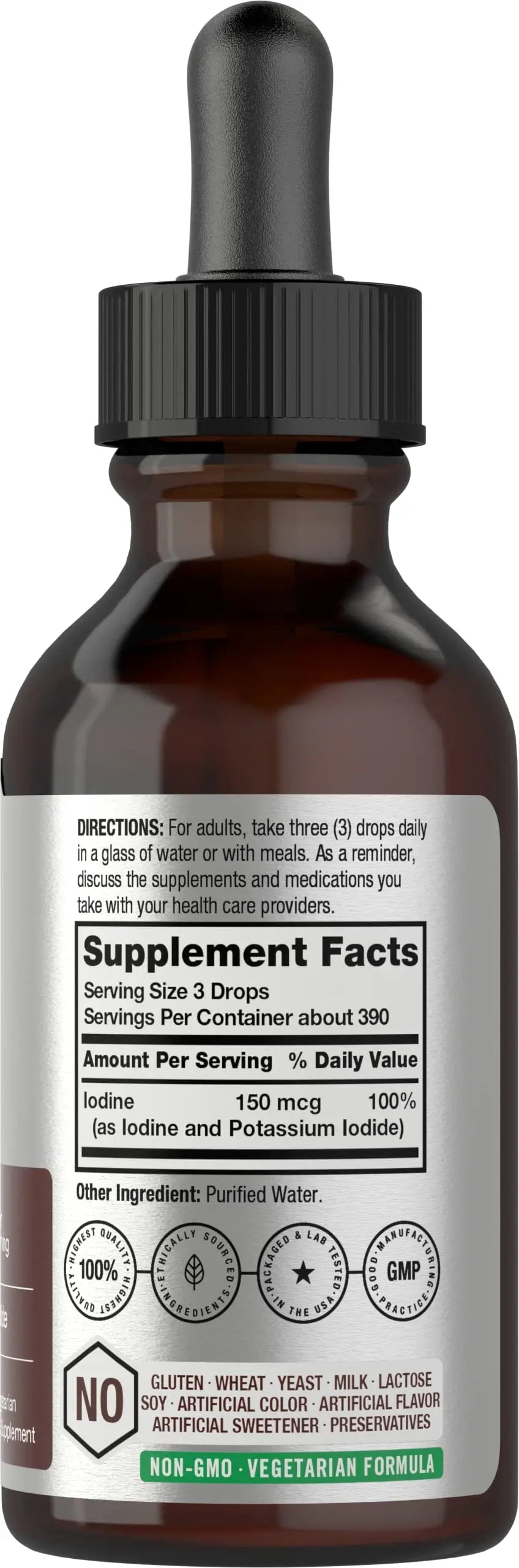 Liquid Iodine Solution Drops | 2 fl oz | 150 mcg | Iodine & Potassium Iodide Supplement Horbäach Au supplements