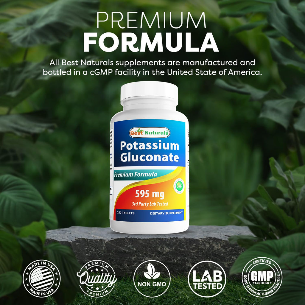 Best Naturals Potassium Gluconate Supplement 595 Mg Tablet, 250Count