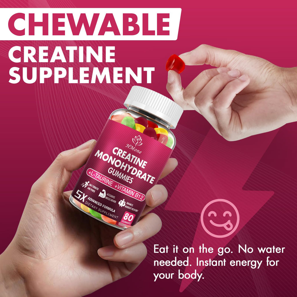 HMone Creatine Monohydrate Gummies - 5g for Men & Women, 160 Count and Creatine Chewable Supplements for Muscle Gain, Muscle Strength, Energy Boost