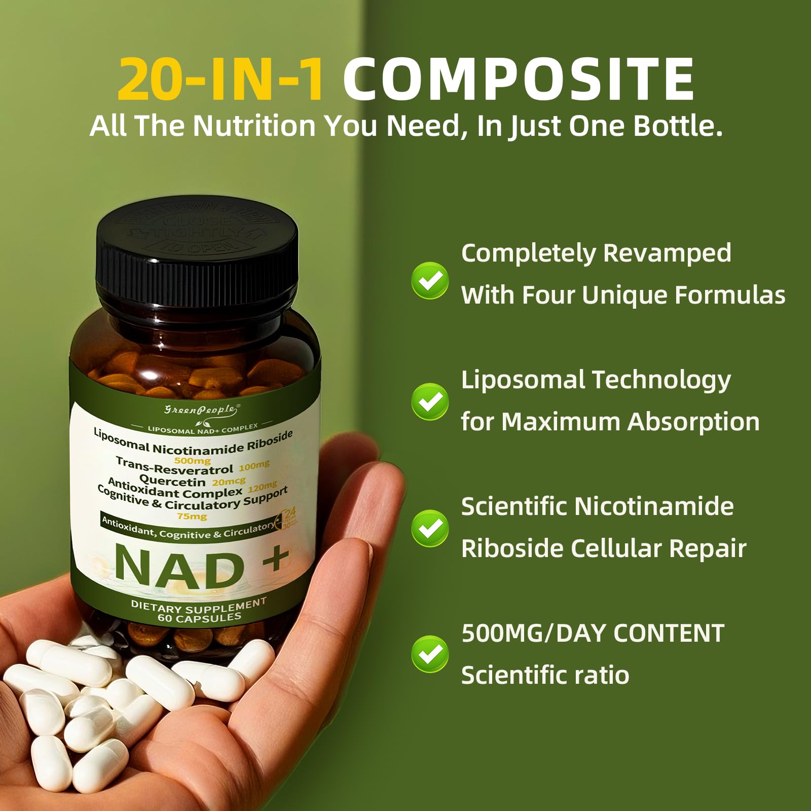NAD+ Supplement for Women with Resveratrol , 20-in-1 NAD Plus Supplement with Liposomal Nicotinamide Riboside Boost NAD+ Levels for Cell Repair Energy, Antioxidant,Focus - 60 Vegan Capsules GREENPEOPLE Au supplements
