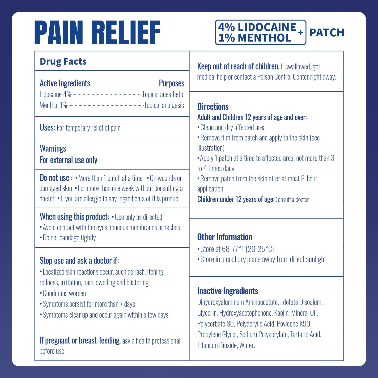 ZEEY 4% Lidocaine Pain Relief Patches, with 1% Menthol Maximum Strength OTC, for Back, Knee, Neck, Shoulders, Joints, Muscle Soreness, Fast Acting, Long Lasting, Large Gel Patch, 5.5" x 3.94", 20Ct ZEEY Au supplements