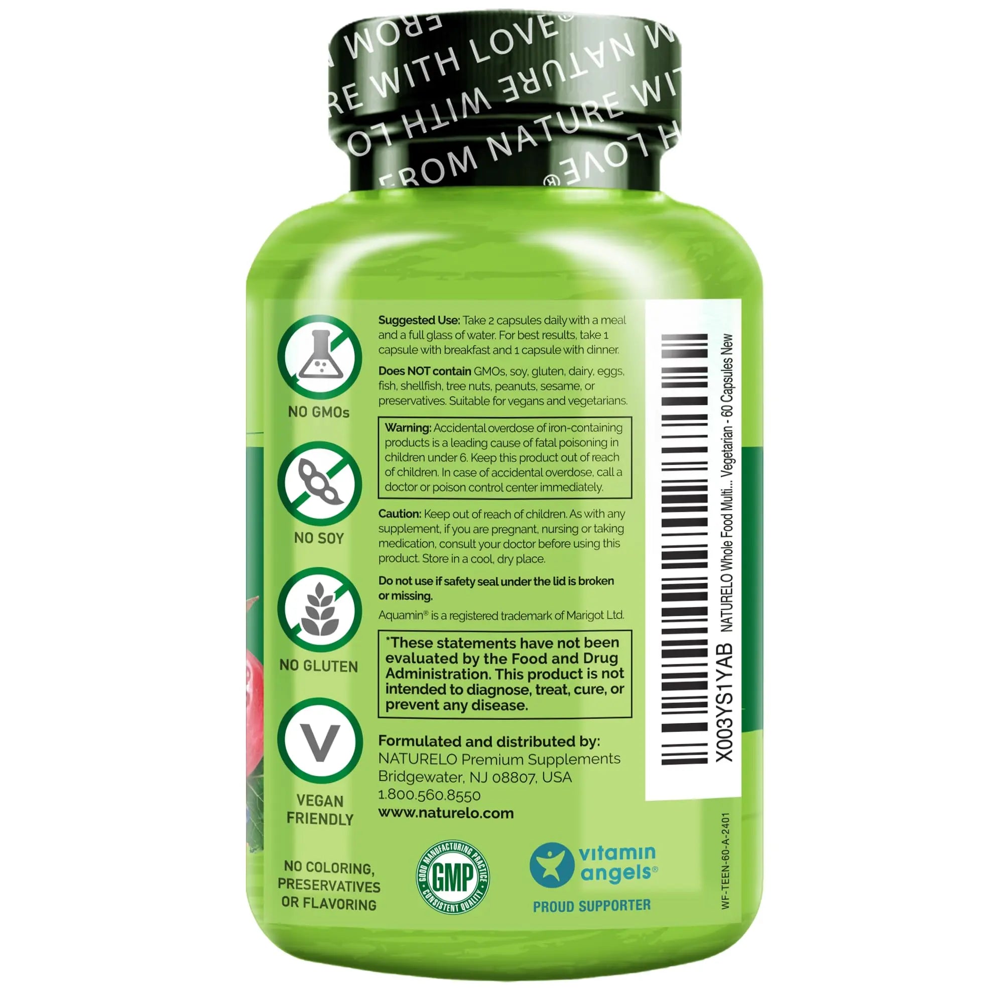 NATURELO Multivitamins for Teenage Girls/Boys, 60 Capsules, Whole Food Multivitamin with Minerals, Non-GMO, Vegetarian NATURELO Au supplements
