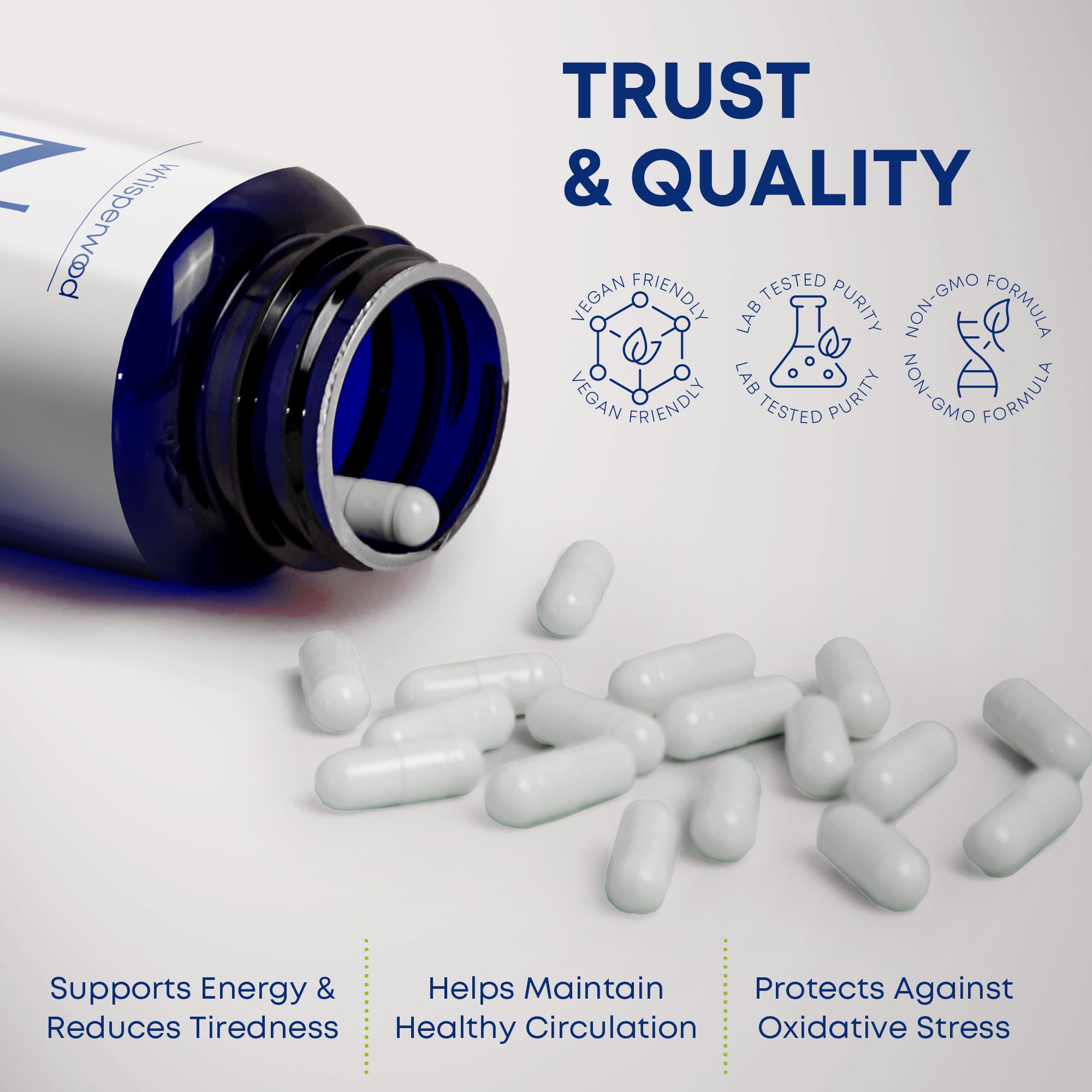NAD+ Supplement with Nicotinamide Riboside, Trans Resveratrol & Quercetin – NAD Plus Complex for Energy, Brain & Mitochondrial Support – Antioxidant and Longevity Formula for Women & Men – 60 capsules WHISPERWOOD Au supplements