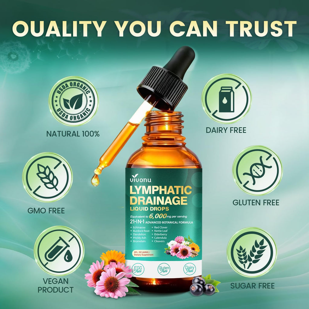 21-in-1 Lymphatic Drainage Drops for Liposomal, Immune & Lymph System Support Supplement for Women & Men with Echinacea, Dandelion