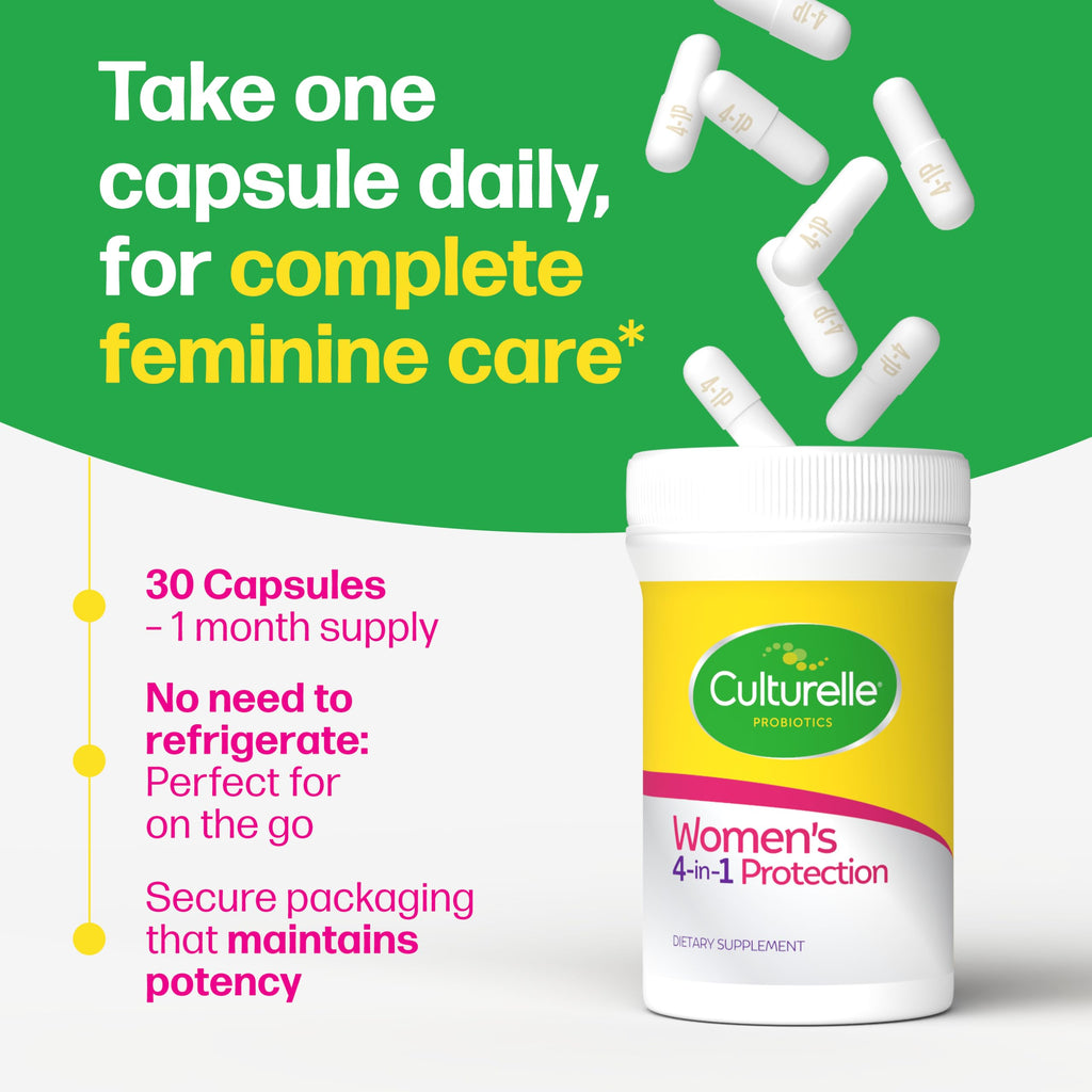 Culturelle 4-in-1 Probiotics for Women, Daily Probiotic & Prebiotic Supplement to Support Vaginal Health, Digestive Health, Immune Health