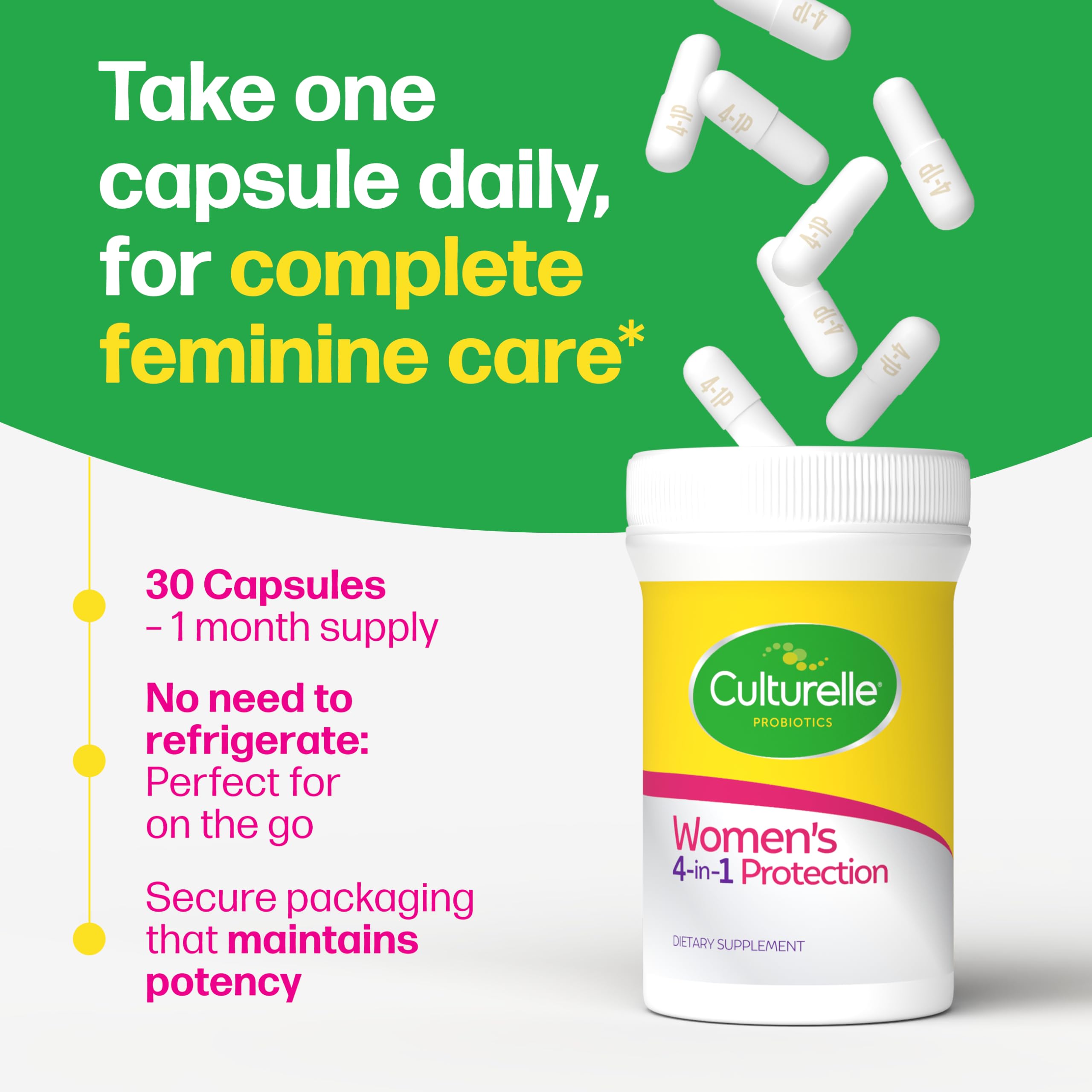 Culturelle 4-in-1 Probiotics for Women, Daily Probiotic & Prebiotic Supplement to Support Vaginal Health, Digestive Health, Immune Health