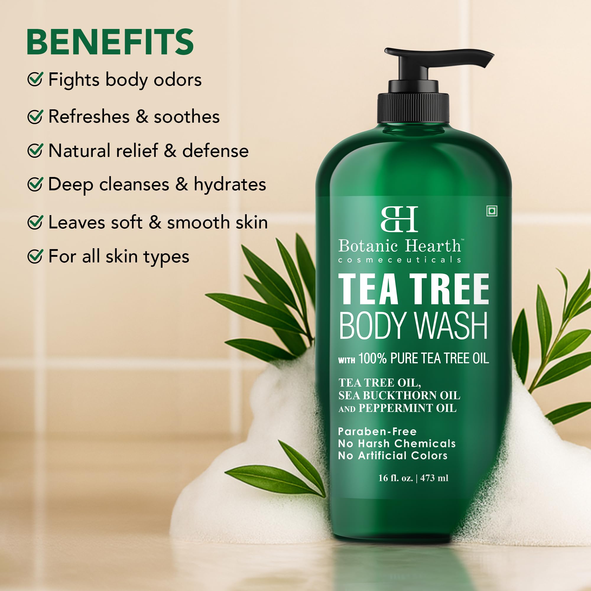 Botanic Hearth Tea Tree Body Wash -16 fl oz- All-Natural Antifungal & Odor-Control Shower