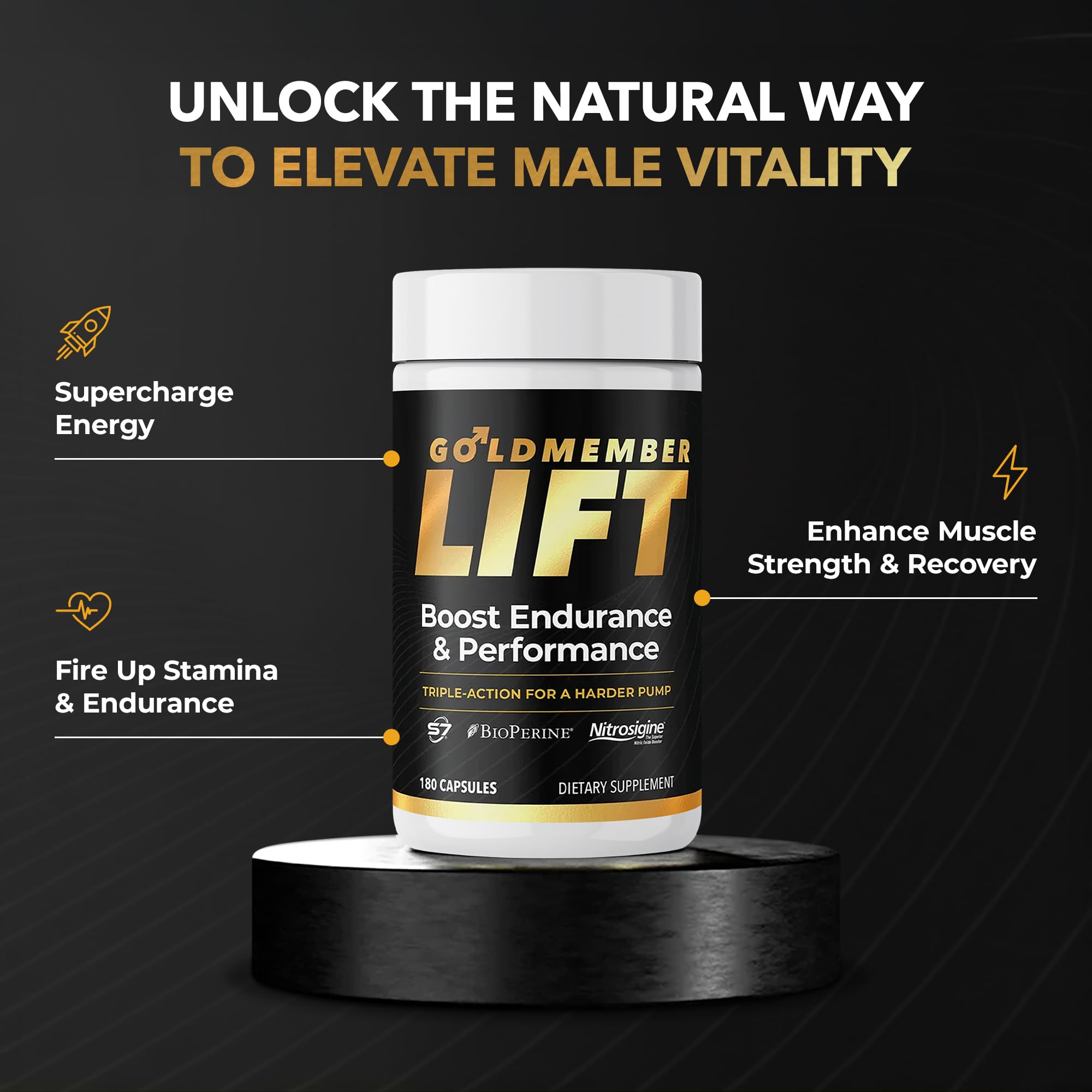 Juvenon GoldMember Lift Nitric Oxide Supplement – Nitrosigine, Trans-Resveratrol, S7 Plant Blend, BioPerine – Circulation, Energy & Muscle Support – 180 Capsules Juvenon Au supplements