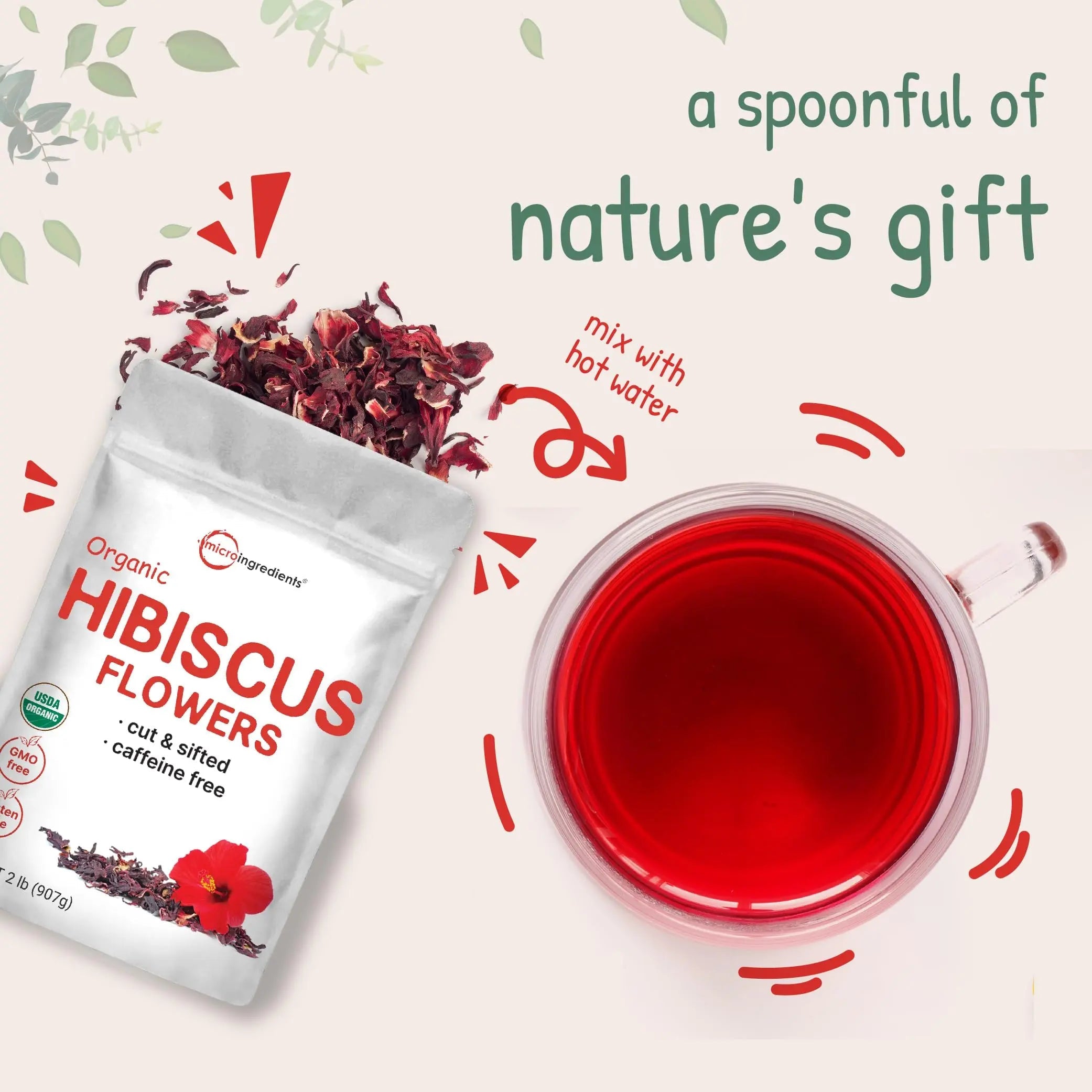 Organic Hibiscus Flowers, 2lbs | Flor de Jamaica, Loose Leaf Flower Source Micro Ingredients Au supplements