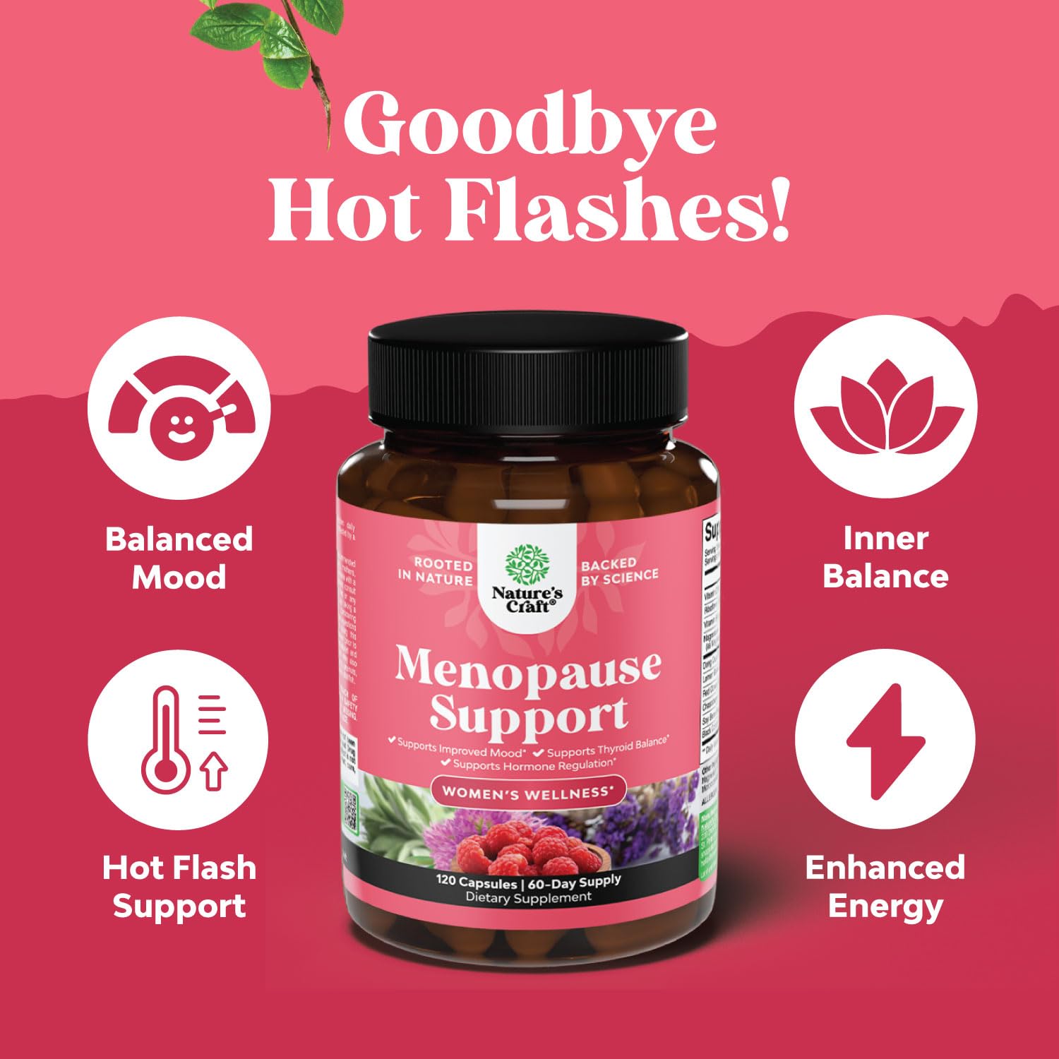 Natures Craft Complete Herbal Menopause Supplement for Women - Female Hormone Balance Capsules for Night Sweats Hot Flashes & Mood Swings with Dong Quai
