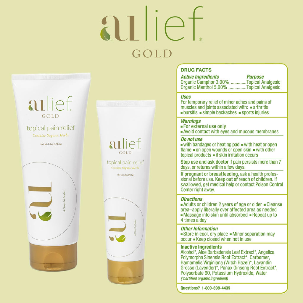 Aulief Gold Natural Pain Relief Cream – Organic Herbal Lotion for Arthritis, Joint Pain & Sore Muscles, Neck, Knee & Back Aches, Premium Organic Natural Pain Reliever, 3.2 Oz Tube Aulief Au supplements