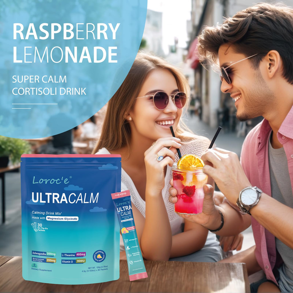 UltraCalm Super Cortisol Drink with Magnesium Glycinate, Ashwagandha, L-Theanine, Vitamin D3, Magnesium Powder for Sleep & Stress Relief